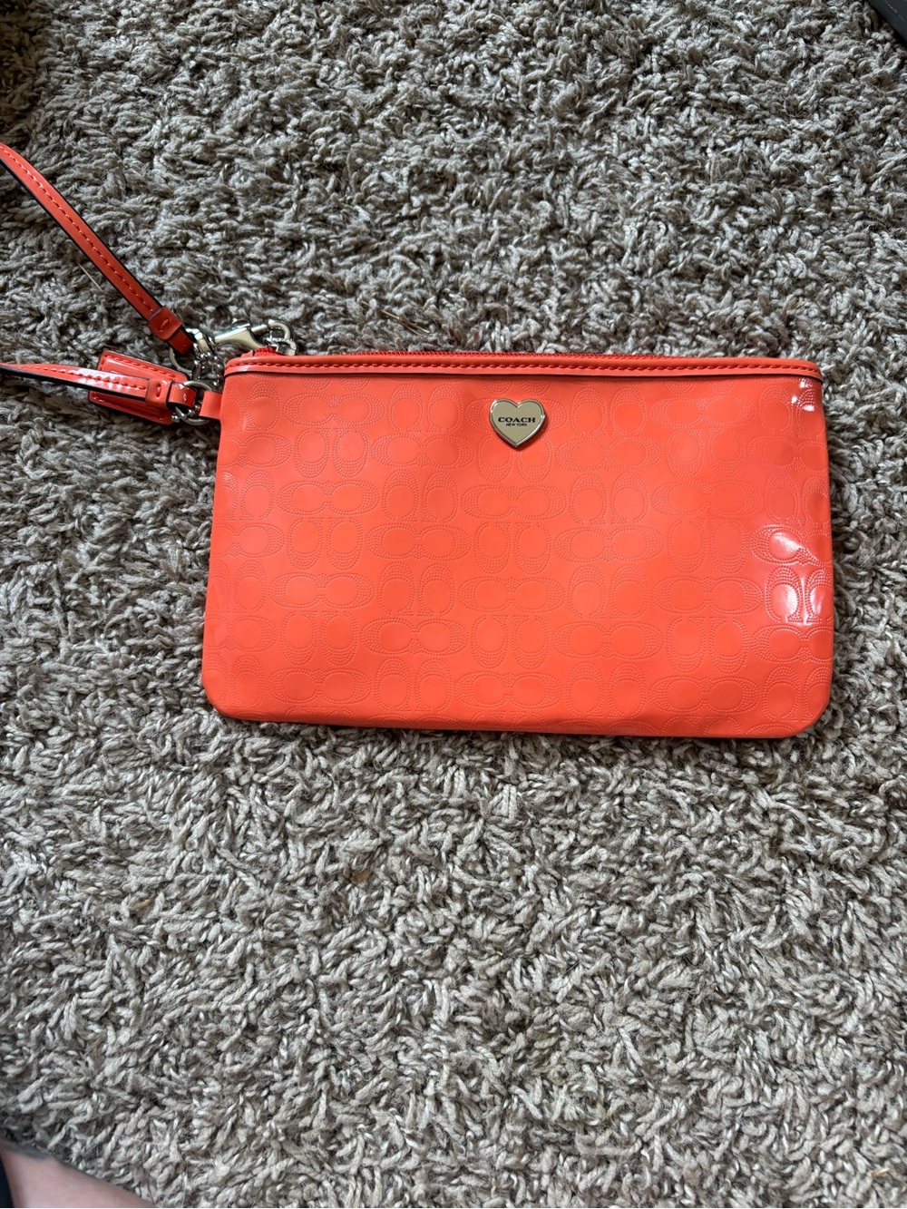Coach Bright Orange Signature Patent Wristlet
